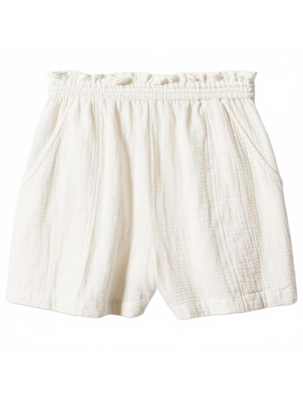 Mango 100% Gauze Cotton Paperbag Textured Shorts Julie Off White NWT Large